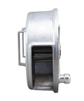 Side view of a Tie Wire Reel for 12 to 18 Gauge Wire, Lightweight Aluminum Construction, Made in USA, with large rewind knob.