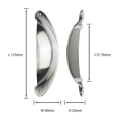 10 Pack 3 Inch Cabinet Cup Pulls In Brushed Nickel For Kitchen Cabinets And Furniture, Satin Nickel Cup Handles, side view dimensions