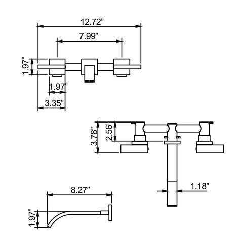 Matte Black Brushed Brass Wall Mount Bathroom Faucet With Two Handles Solid Brass Construction Wall Mounted Sink Faucet diagram