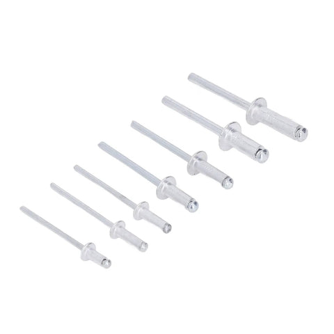 180Pcs Blind Rivet Flange Aluminum Alloy Assortment Kit With Six Size Rivets For Soft Materials, close-up view of assorted rivets