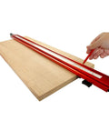 24 Inch Straight Edge Guide Clamp With Band Saw Fence for woodworking, shown on wood piece for precise straight cuts