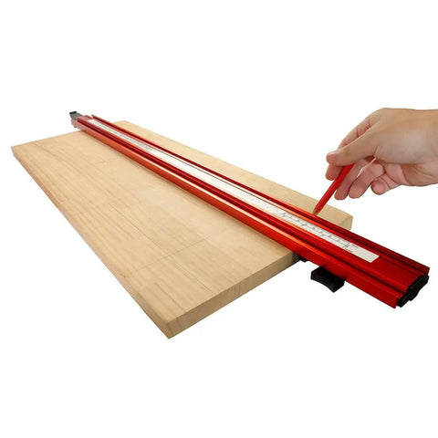 24 Inch Straight Edge Guide Clamp With Band Saw Fence for woodworking, shown on wood piece for precise straight cuts