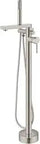 Freestanding Bathtub Faucet With Floor Mount Tub Filler And High Flow Shower Mixer, 360 Degree Swivel Spout, Brushed Nickel Finish