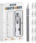 12 Piece Precision Craft Knife Set With Preloaded Aluminum Handle And 10 Size 11 Hobby Blades Plus Storage Case For Paper Foam Plastic Leather Wood Right Out Of The Box displayed.