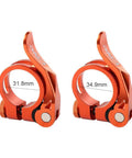 Seat Post Clamp 31.8mm For Mountain Bike Quick Release Aluminum 7075 T6 Alloy Adjustable Seat Tube Clamp Purple Durable Lightweight Easy Height Adjustment Built For Rugged Trails And Everyday City Riding On The Go in orange, two sizes shown, side view.