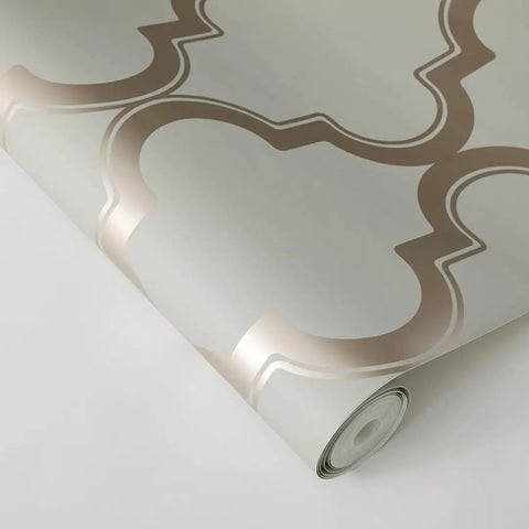 Dope Metallic Bronze Gray Marrakesh Peel And Stick Wallpaper Removable Self Adhesive Matte Trellis Design Pack Of 2 In 20.5 In X 16.5 Ft Made In The USA No Glue Needed No Residue roll close-up