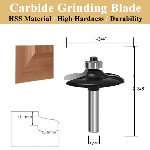 Dope 1/4 Inch Shank Router Bit Set For Door And Drawer Front Edging featuring carbide grinding blade dimensions and profile.