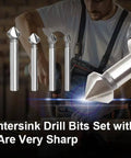 Six-piece set of silver HSS countersink end mill bits with titanium coating for 90-degree chamfering