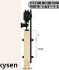 Side view of Sliding Barn Door Roller Set Black I Shape Hanger Set Made From Carbon Steel With Black Powder Coat on door.