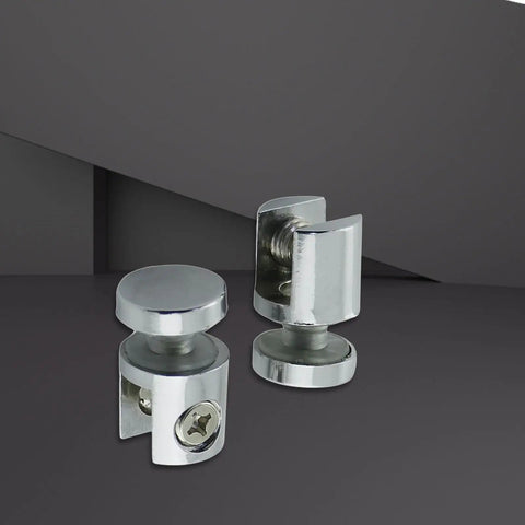Glass Clamp Holder Bracket For 10-12mm Thick Glass, Rustproof Metal Corner Shelf Support, showing silver finish and screws