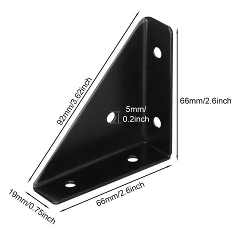Set Of Four Heavy Duty Corner Brace Brackets With Screws For Reinforcing Furniture Cabinets Bookshelves And Tables Right Angle Shelf Supports, 2.6 inch, black steel bracket.