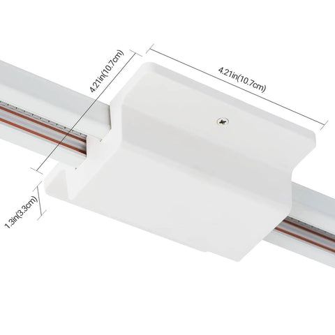 Close-up of All In One 26 Feet H Track Lighting Kit In White With Floating Canopy Connector Includes End Caps Live End Feeds I T L Connectors And Mounting Hardware For Easy No Fuss Single Circuit H Style Setup showing floating canopy connector.
