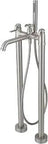 Freestanding Tub Filler Faucet With Handheld Shower Floor Mount Two Handle High Flow Mixer Tap Brushed Nickel Finish