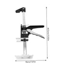 Two Piece Hand Lifting Jack Kit For Furniture Placement And Tile Leveling Features Clearly Marked Dials For Dead On Alignment showing dimensions.
