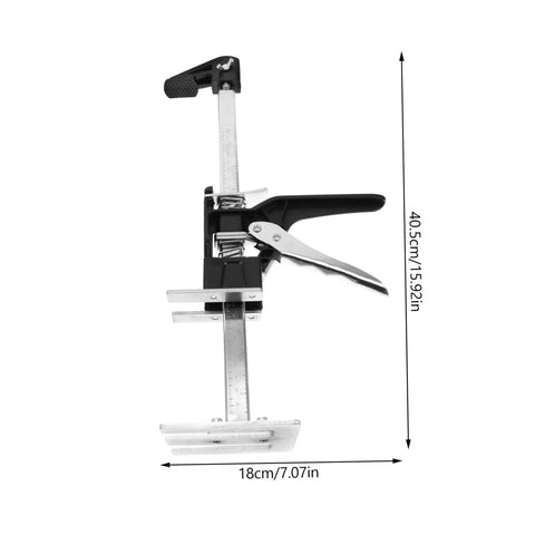 Two Piece Hand Lifting Jack Kit For Furniture Placement And Tile Leveling Features Clearly Marked Dials For Dead On Alignment showing dimensions.
