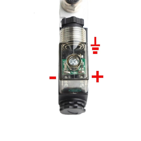 Close-up of Go-To Pro Grade 1/4 Inch Pneumatic Solenoid Valve With Normally Open Or Closed Options, port view with voltage markings