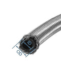 Ultimate Fuel Line Kit Featuring 3 Feet Of AN-6 CPE Hose With Essential 90 And 45 Degree Adapters Perfect For Sleek Replacement Installations On Hot Rods Or Muscle Cars That Need Reliable Routing Solutions. AN-6 CPE hose end close-up with ID and OD markings