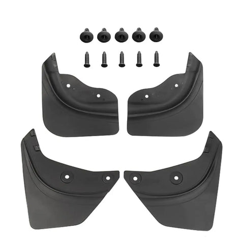 Custom Fit Splash Shields For Tesla Model Y 2020 To 2024 Set Of Four Heavy Duty Rubber Mud Flaps with clips and screws.