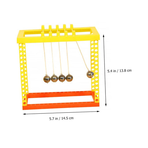 Newton's Cradle Desk Toy Set For Science Nerds And Curious Minds, Classic Pendulum Balance Balls in yellow and orange plastic frame