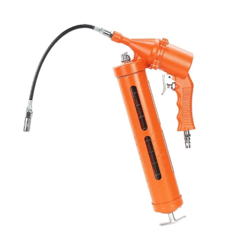Beefy Heavy Duty Manual Grease Gun 600cc Air Operated With Flexible Hose and Nozzle, designed for tight spots and leak-free oiling.