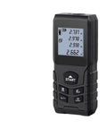 No Nonsense Laser Distance Meter And Rangefinder For Construction With An Easy Grip Handheld Frame And Fast Digital Readout, displaying measurements.