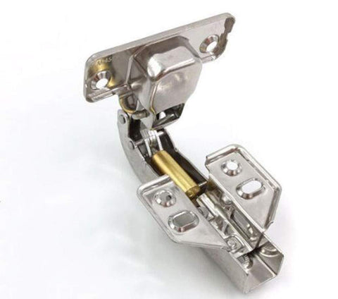 2 Piece Frameless Cabinet Door Hinges With 90 Degree Opening Soft Close Hydraulic Kitchen Hinges Made From Rust Resistant Cold Rolled Steel Nickel Plated Replacement Hardware For Cabinets 4 Holes, close-up view