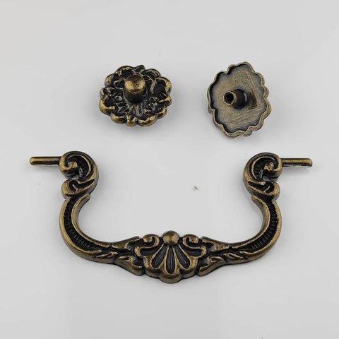 4 Pack 4-Inch Center To Center Vintage Style Bail Drawer Pulls with Drop Swing Handles in Antique Bronze Finish, Rosette Detail
