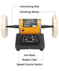 Pro Grade Heavy Duty Bench Buffer Polisher With Variable Speed Control Electric Buffing Machine on iron base with polishing wheels.