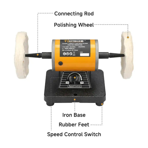 Pro Grade Heavy Duty Bench Buffer Polisher With Variable Speed Control Electric Buffing Machine on iron base with polishing wheels.