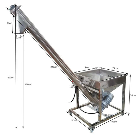 Heavy Duty Automatic Screw Feeder And Stainless Steel Powder Conveyor With Vibrating Hopper For Spices And Granules, includes 100L hopper.