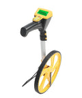 Badafaci Digital Measuring Wheel, 99,999.9Ft Range, Backlit Display showing its bright LCD screen and yellow wheel design.