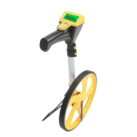 Digital Display Measuring Wheel With Retractable Handle For Walking Distance Tracking Waterproof Keys Portable Roll Tape Alternative Hella Solid Survey Rig, showing a yellow wheel and digital display.