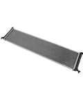 Heavy Duty Aluminum Cooling Radiator Assembly for Tesla Model S 2016 to 2021 shown from side, featuring long aluminum core for engine heat dissipation.