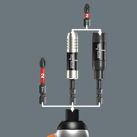Diagram showing Impaktor Bit Holder With Retaining Ring And Magnetic Grip For Quarter Inch Hex Drive 75 mm Length Stainless Steel