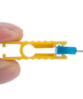 Car Mini Blade ATM Fuse Set 140 Piece Assortment with color coded fuse and yellow extractor in hand.