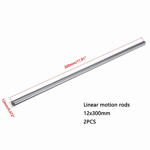 Two Pack 12mm x 300mm Linear Guide Rails Set Chrome Plated Steel Shafts for 3D Printers and DIY CNC Machines, single rod view