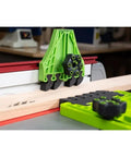 Pro Level Replacement Eva Feathers For Saw Featherboards Kickback Busting Sweet Swap Fit Portable Workbench Fence Gear 4 Pack installed on workbench.