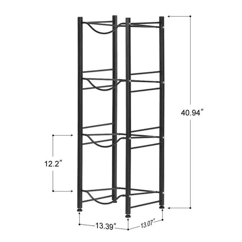 Heavy Duty 4 Tier Water Jug Rack for 5 Gallon Jugs Detachable Black Metal Bottle Holder showing dimensions