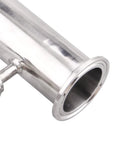 Stainless steel sanitary 1.5in tri-clamp valve, flange end, close-up view.