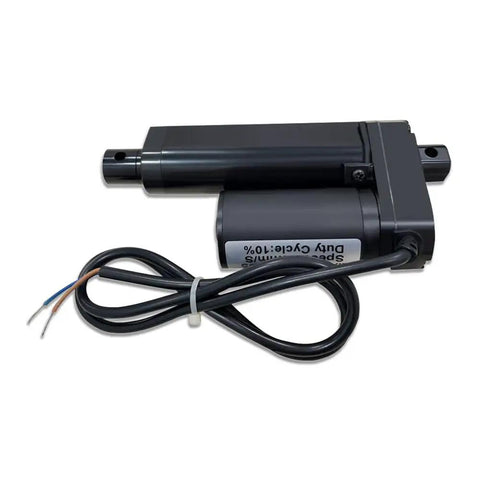 Pair Of Two Inch Stroke 12V Electric Linear Actuators Set, 225 Lbs Load Capacity, 10 Mm Per Second Travel, IP55 Waterproof, Black Aluminum, Heavy Duty Actuators For DIY Projects, Auto, Marine And Robotic Applications. Black 12V electric linear actuator with 2-inch stroke and wires