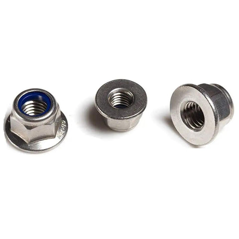 Pack Of 25 M5 X 0.8 DIN 6926 hex flange nylon insert lock nuts, 18-8 stainless steel 304 bright finish, thread size M5