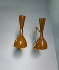 1950 Mid Century Italian Hardwire Brass Wall Sconce Pair Brown Wall Fixture Diabolo Lamp showing elegant brown wall lamps.