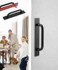 Adhesive Cabinet Handles 5.83 Inch 2 Pack Push Pull No Drill Installation in Matte Black shown installed on a cabinet door.