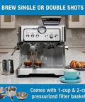 Barista Grade Home Espresso Machine With 9 Bar Pressure Automatic Coffee Maker on kitchen counter with filter baskets