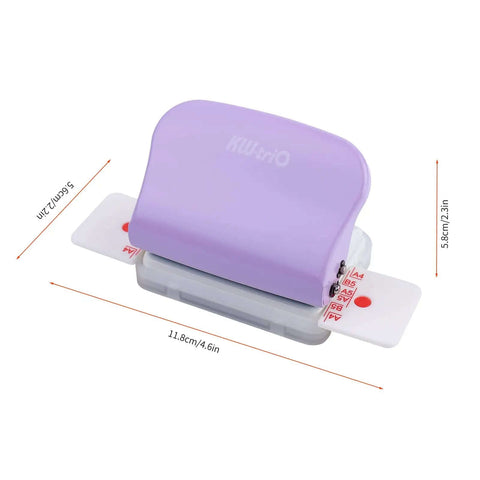 Purple 6 Hole Punch Handheld Metal Paper Puncher With 5 Sheet Capacity 6mm, non-slip base and flip tray for neat paper punching.