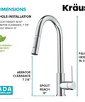 Contemporary Oletto Pull-Down Kitchen Faucet With Single Handle In Chrome Finish, dimensions diagram with eco-friendly flow rate