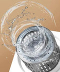 Apartment Ready Mini Washer And Dryer Combo Delivering No Sweat Cleaning Through Intuitive Touchscreen Interface Portable Two In One Laundry Solution With Stainless Steel Drum Plus Easy Flush Filter For Fresh Fabrics showing easy flush filter with water splash effect.