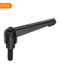 Pair Of Heavy Duty M8 X 16mm Adjustable Knob Handles Featuring Ratchet Quick Release Push Button Locking Bolt For Lathe Machinery And Workshop Tools Finished In Durable Black With Rock Solid Grip And Grease Monkey Tested Design. Image of one adjustable knob handle.
