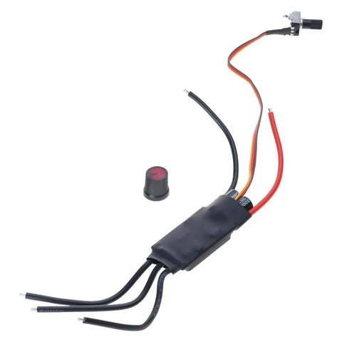 High Speed Three Phase Brushless Motor Driver For DC 12 to 24 Volt Systems With 0 to 5 Volt Control, wires and potentiometer visible