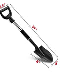 Heavy Duty 31 Inch Shovel With D Handle For Camping And Digging, Tough Steel Spade For Edging And Quick Work, Lightweight Yet Strong Metal Tool In Black with size dimensions